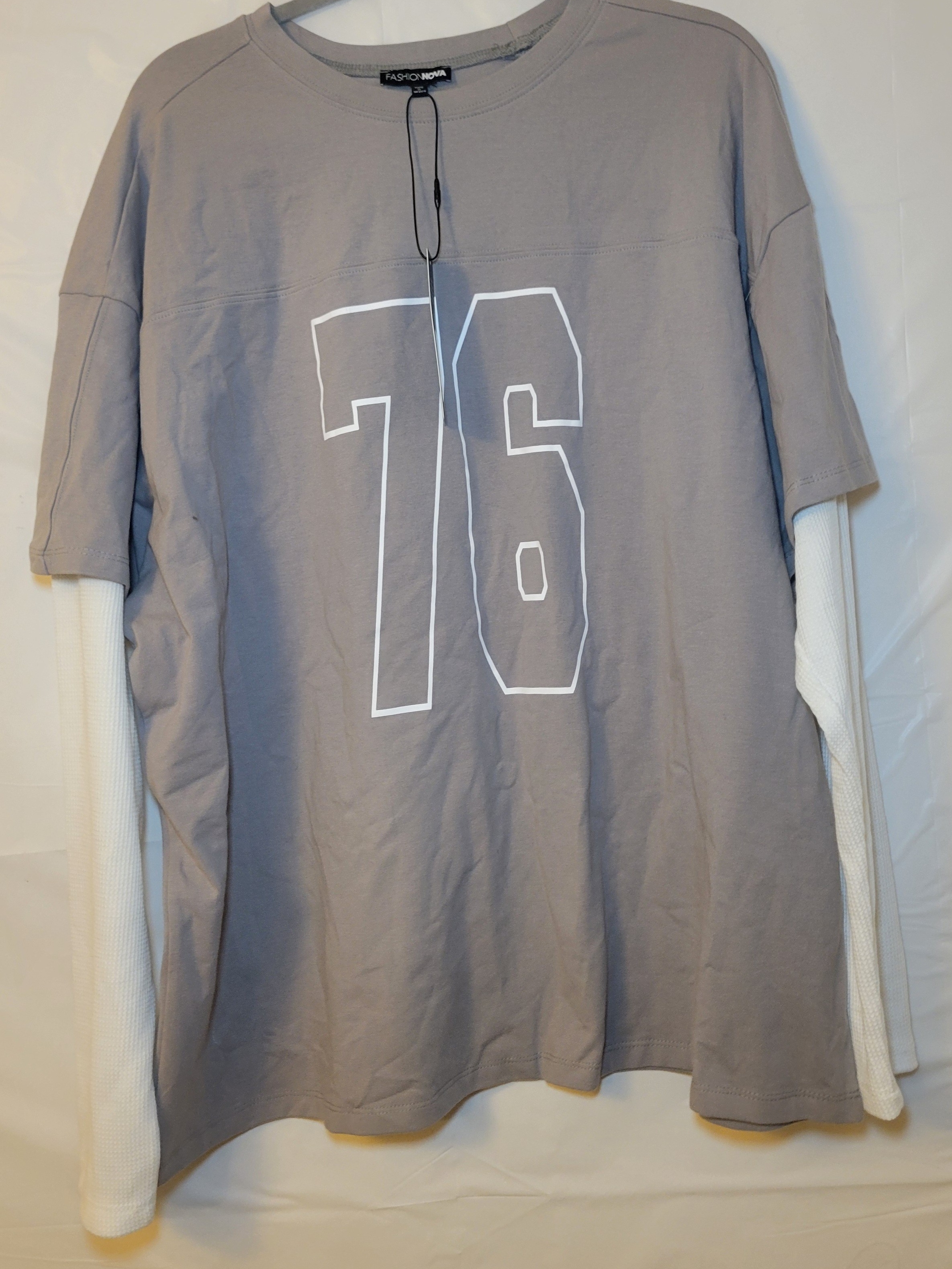 Fashion Nova Men Layered Gray Tee With White '76' Graphic